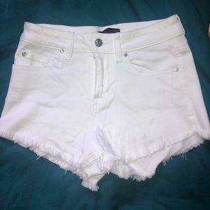 Distressed White Denim Shorts